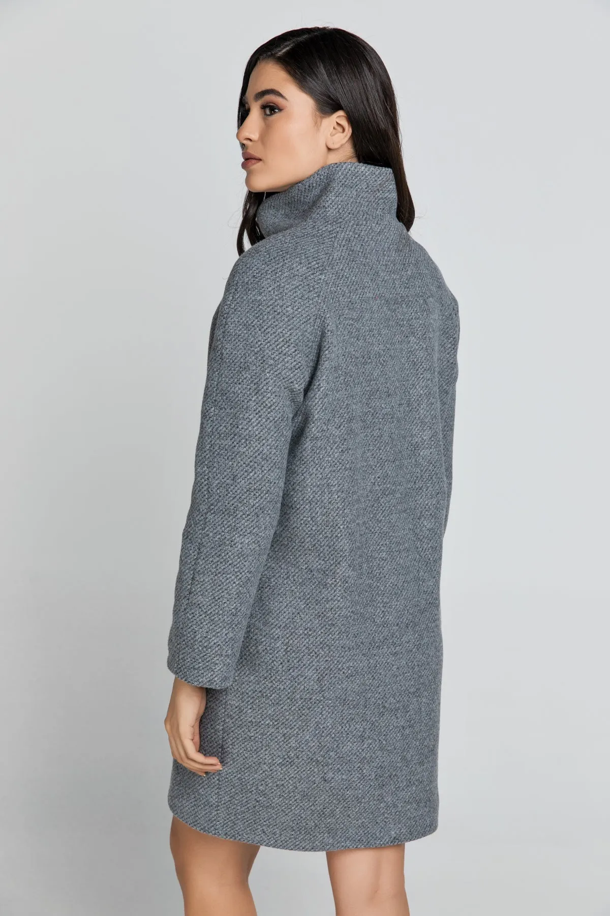 Wool Blend Grey Coat By Conquista Fashion