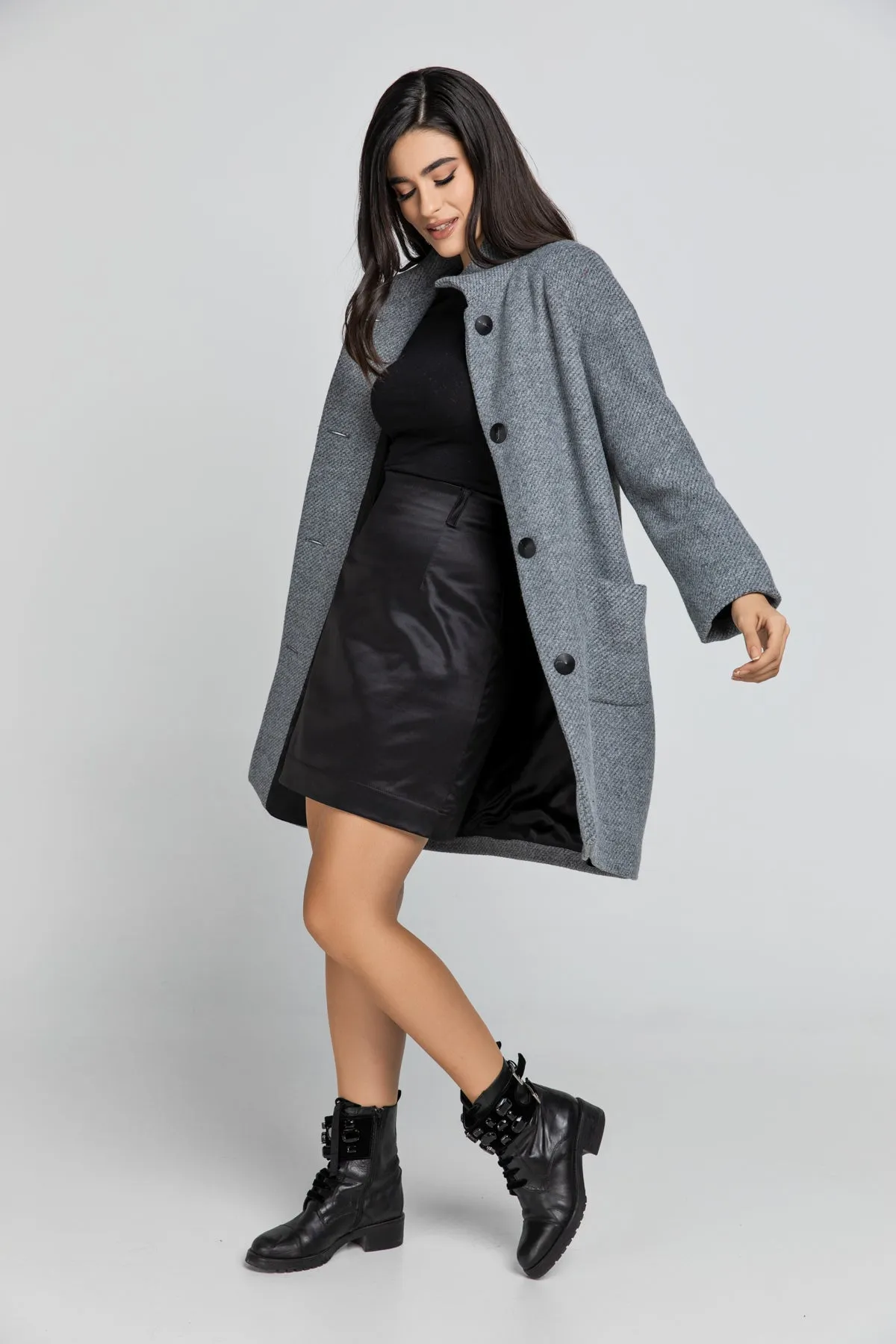 Wool Blend Grey Coat By Conquista Fashion