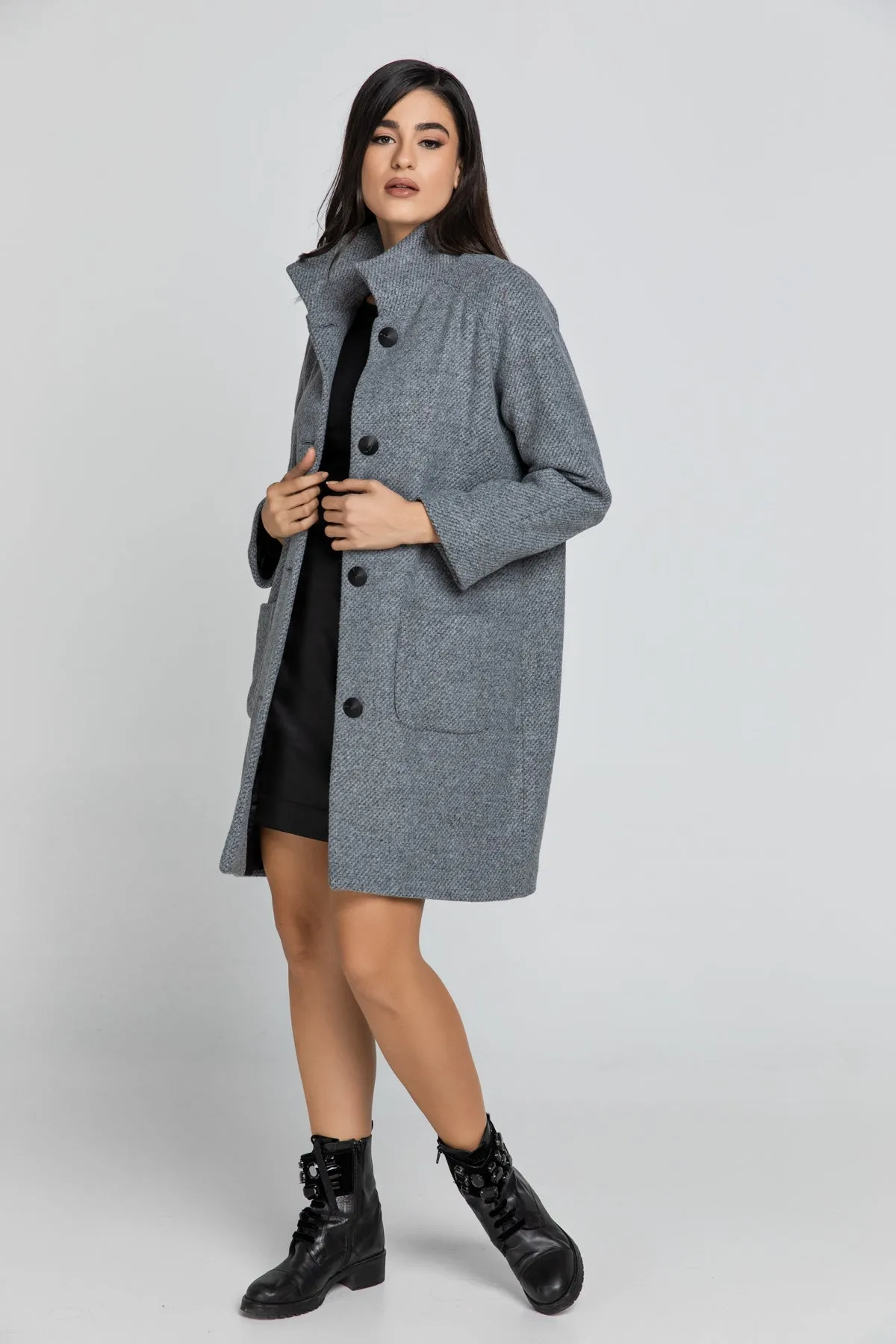 Wool Blend Grey Coat By Conquista Fashion