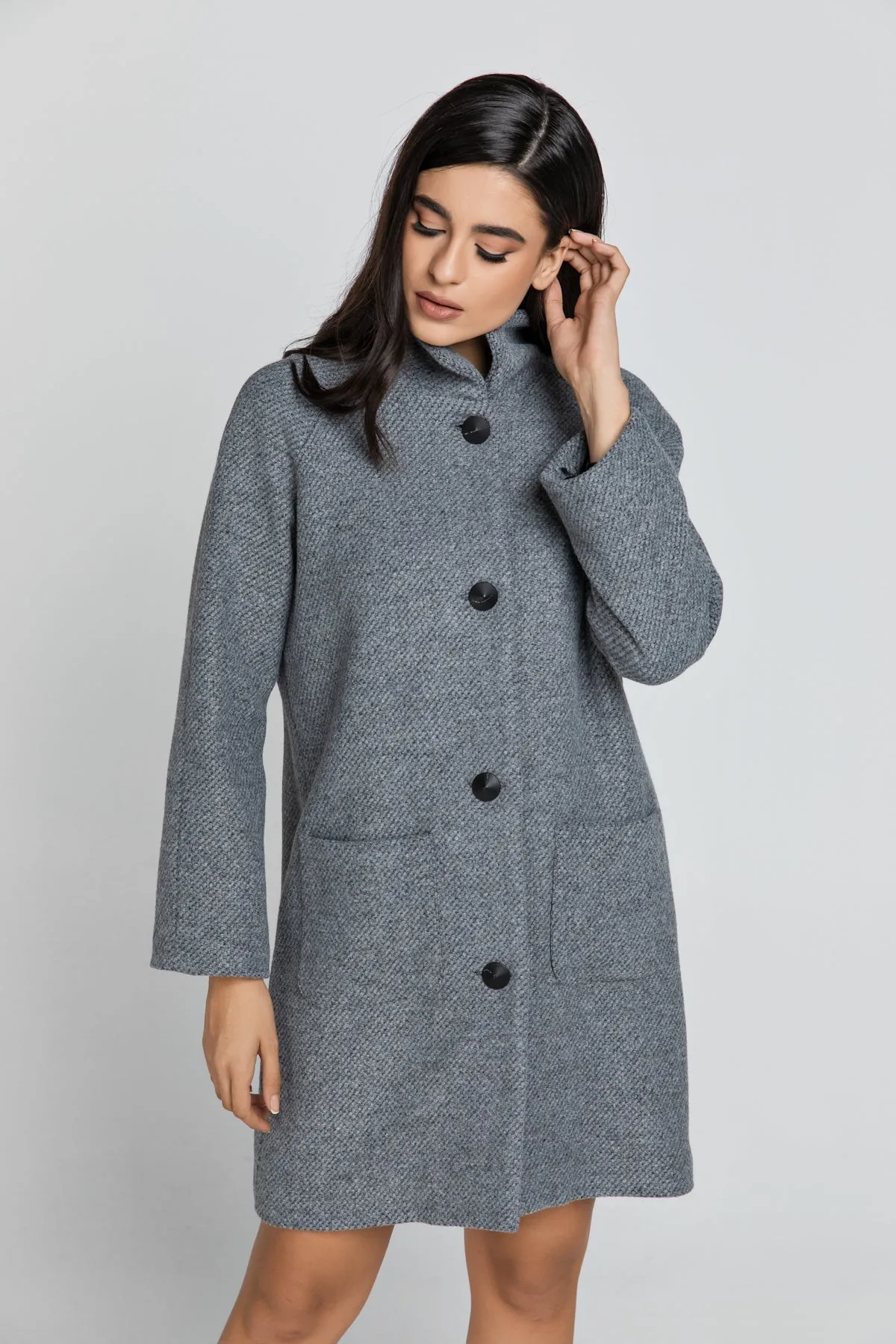 Wool Blend Grey Coat By Conquista Fashion