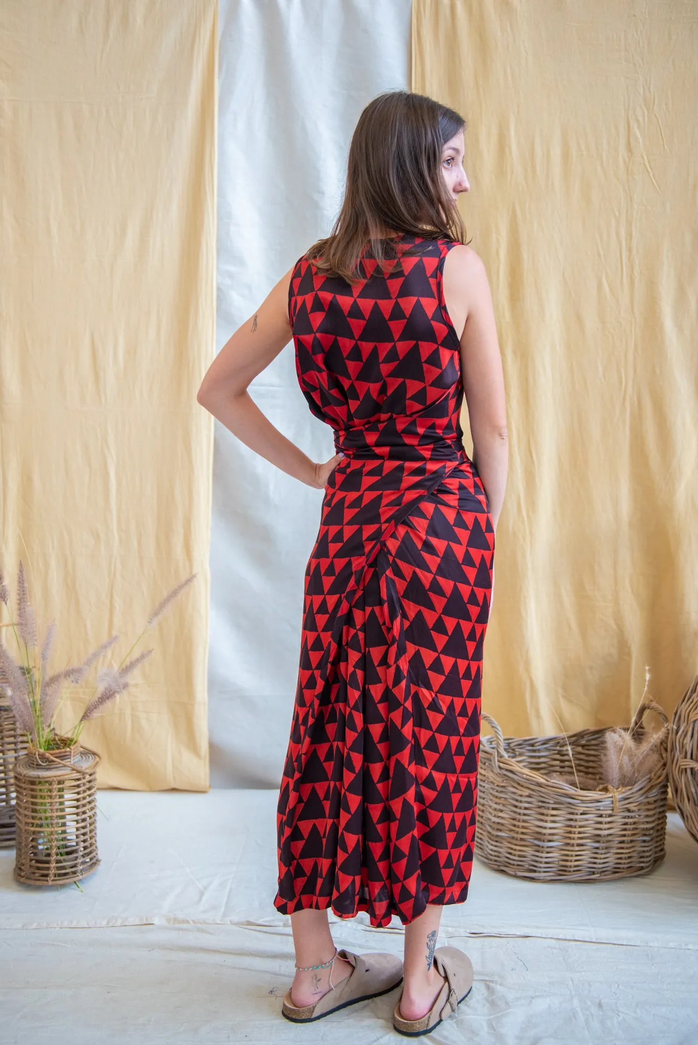 Wrap Dress - Black & Red Triangle