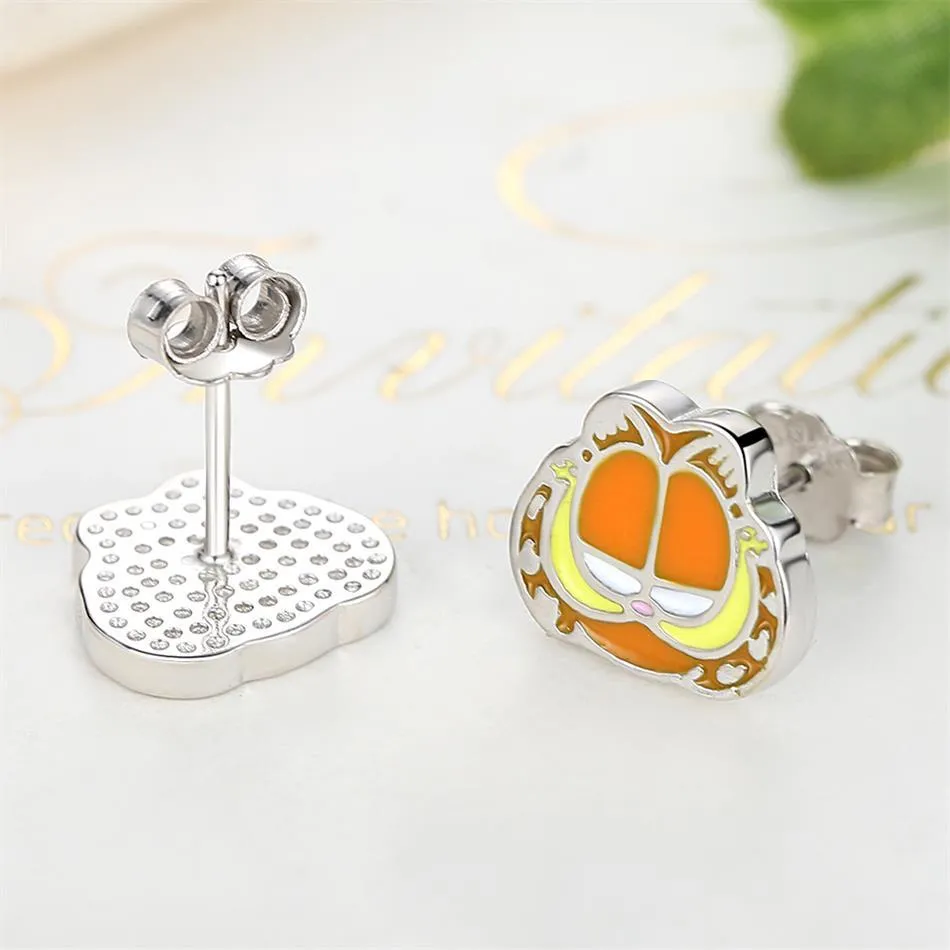 YE3103 925 Sterling Silver Disney Garfield Cat Earrings