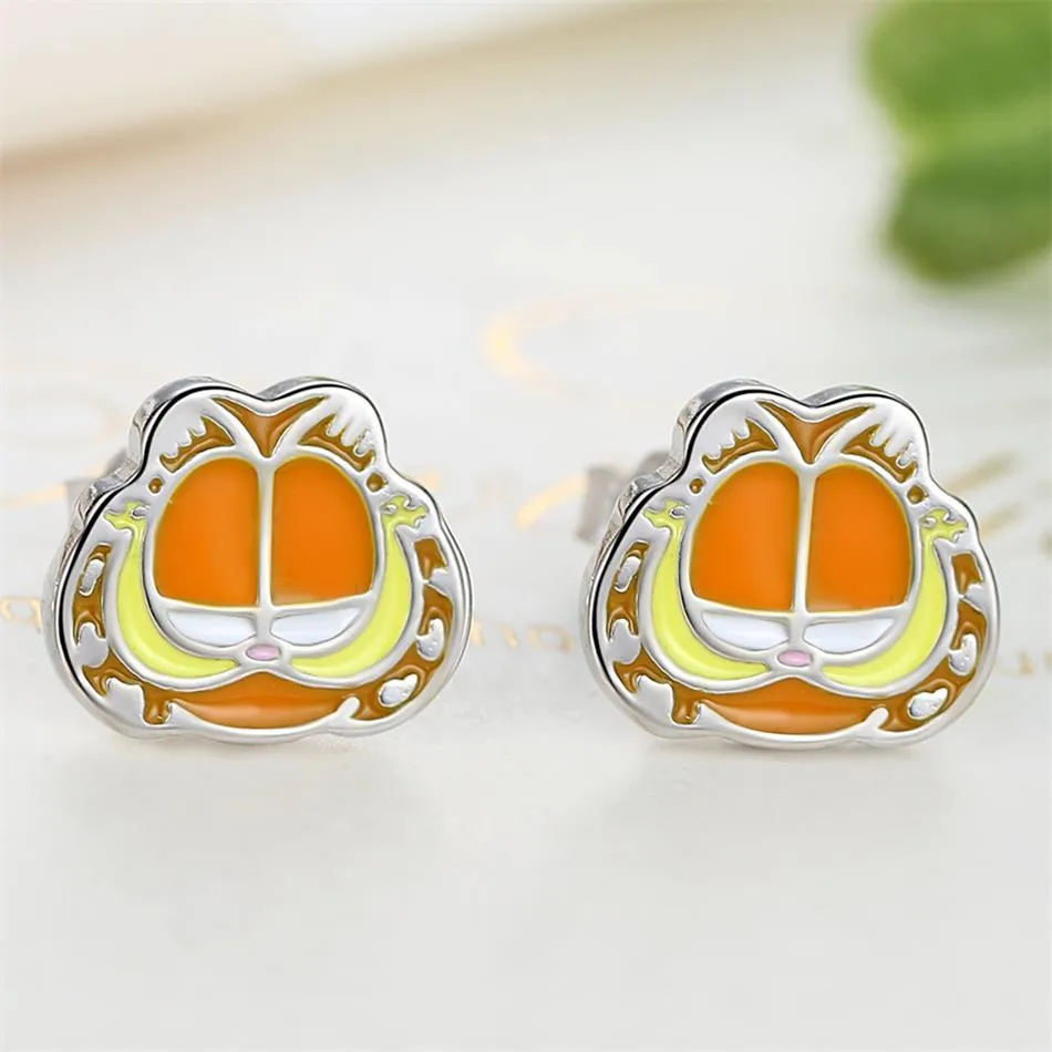 YE3103 925 Sterling Silver Disney Garfield Cat Earrings