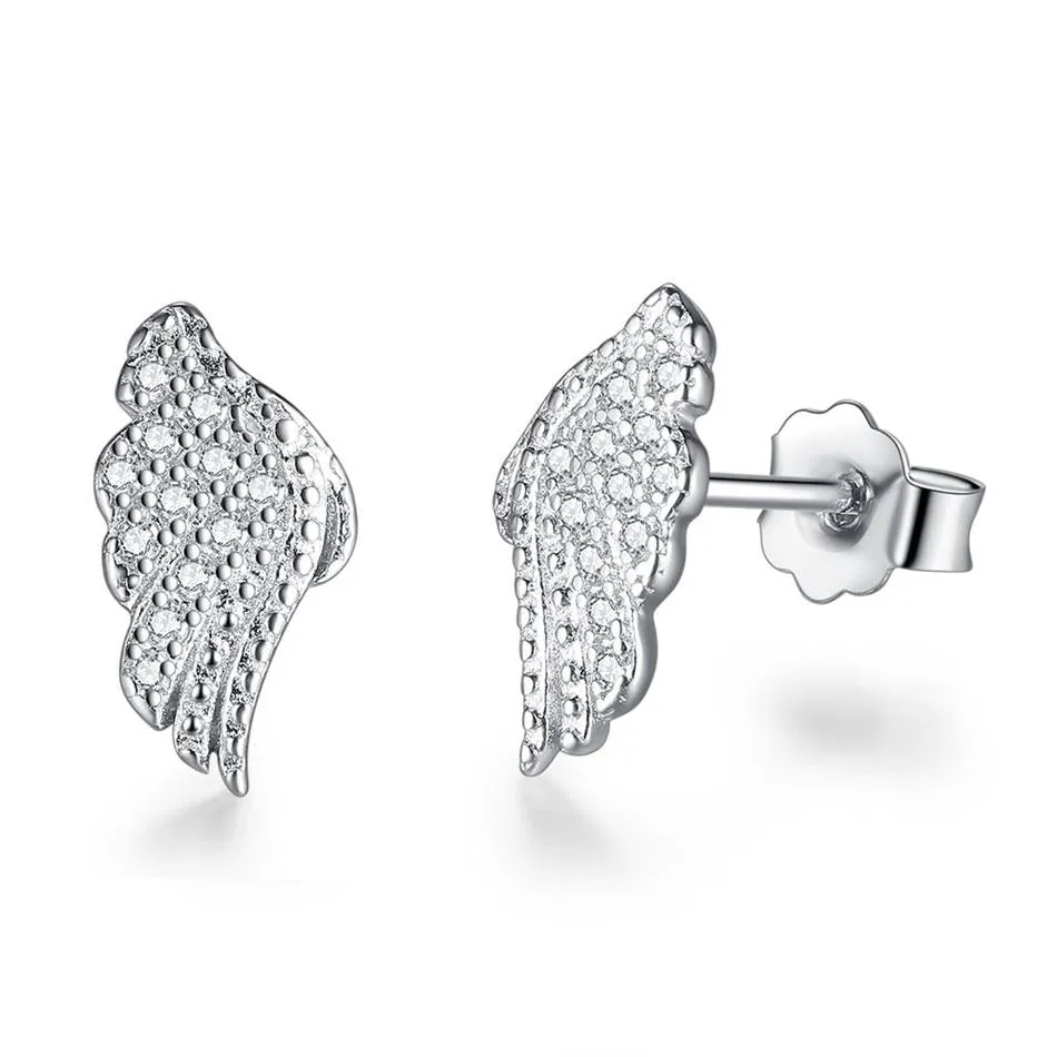 YE3130 925 Sterling Silver Silver Wing Stud Earrings