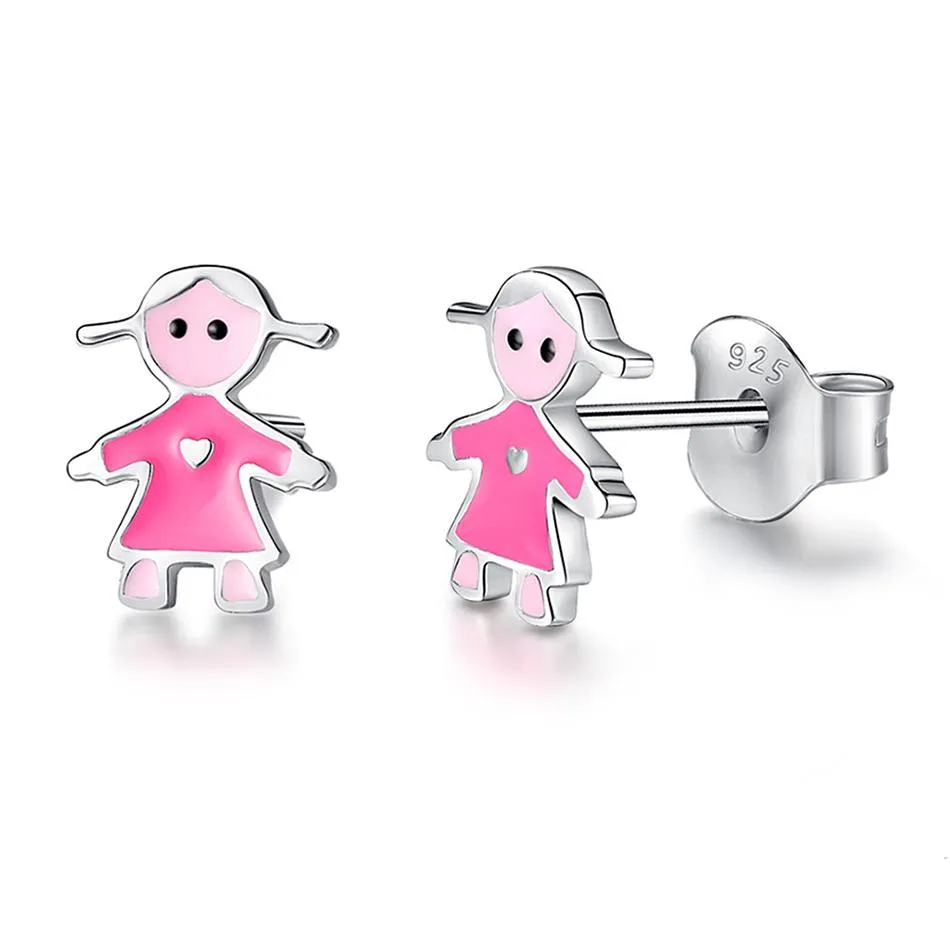 YE3181 925 Sterling Silver Girl Figure Stud Earrings