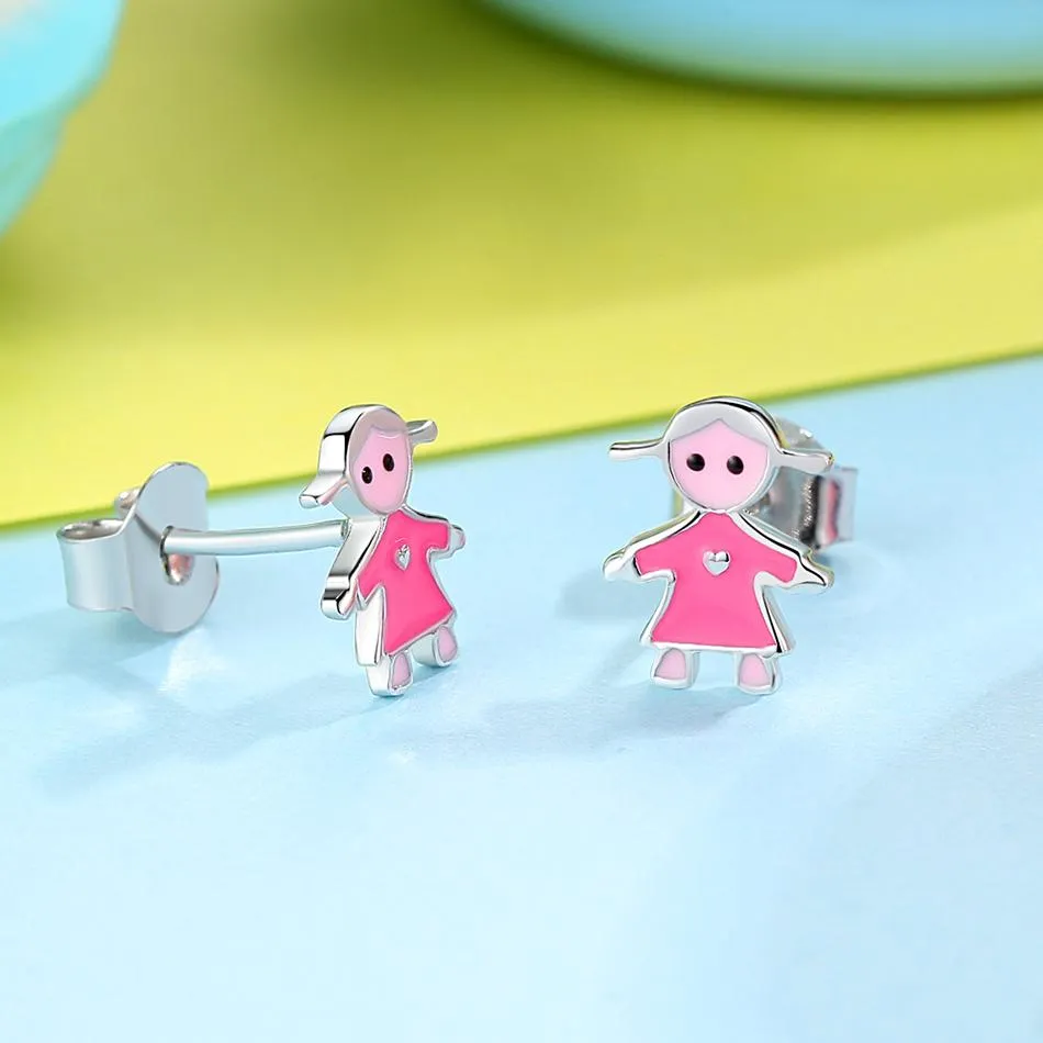 YE3181 925 Sterling Silver Girl Figure Stud Earrings