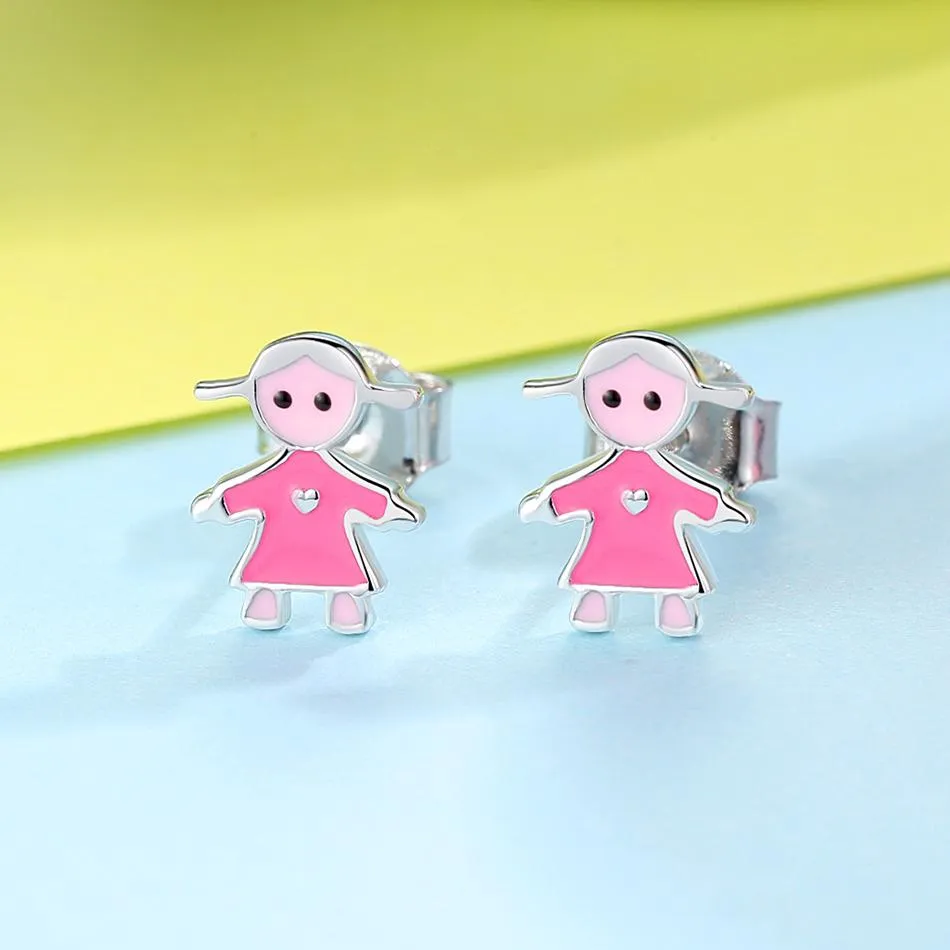 YE3181 925 Sterling Silver Girl Figure Stud Earrings